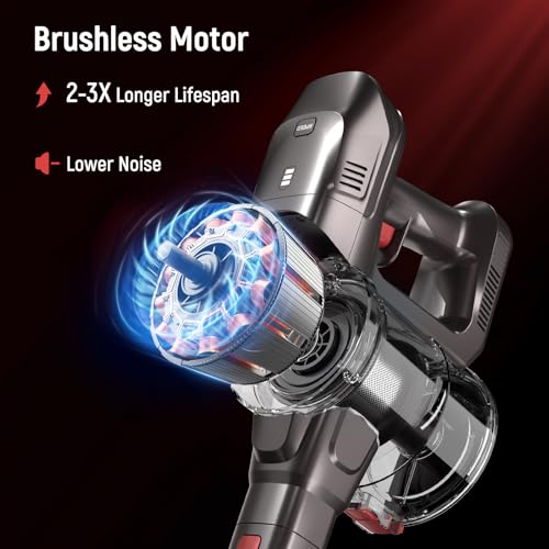 FABULETTA Cordless Vacuum Cleaner Red Max 50 Mins Runtime Light Home Cleaning Pet Hair Removal