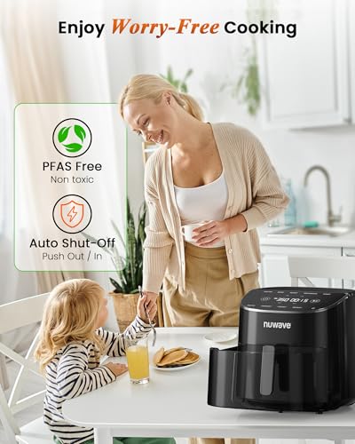 Nuwave Brio Plus Air Fryer 8 Qt - New & Improved, PFAS-Free, Multi-Purpose Cooker for Health-Conscious Families | Nuwav