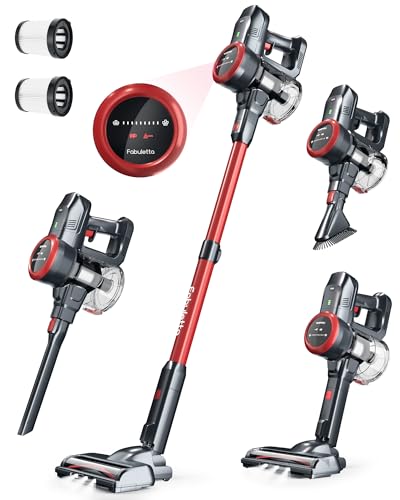 FABULETTA Cordless Vacuum Cleaner Red Max 50 Mins Runtime Light Home Cleaning Pet Hair Removal