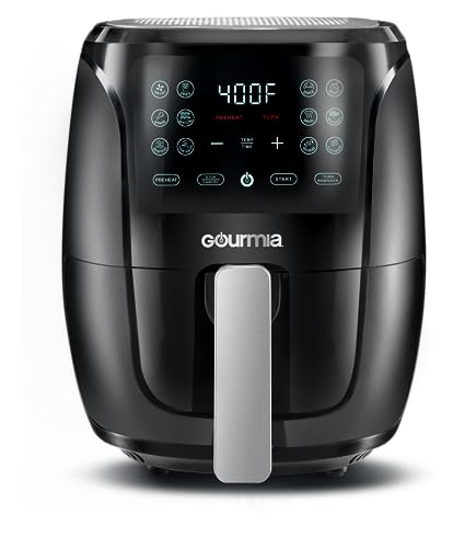 **Gourmia Air Fryer Oven Black and Stainless Steel Accents 12 1-Touch Cooking Presets Large AirFryer Cooker Digital Dis
