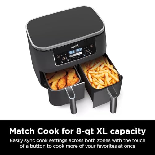 Ninja DZ201 Foodi 8 Quart DualZone Air Fryer for Quick & Easy Cooking with 2 Independent Baskets Grey Ninja DZ201 Food