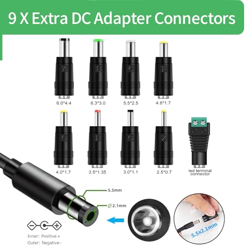 Universal 12V 2A Power Supply Charger for LED Strip Light, CCTV Camera, Piano Keyboard (24Watt, 5ft/1.5m) UL Listed Un