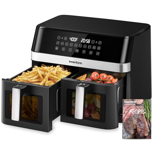 12QT Large Dual Air Fryer Black for Quick & Easy Cooking 12QT Large Dual Air Fryer with SyncCook Function for Healthy