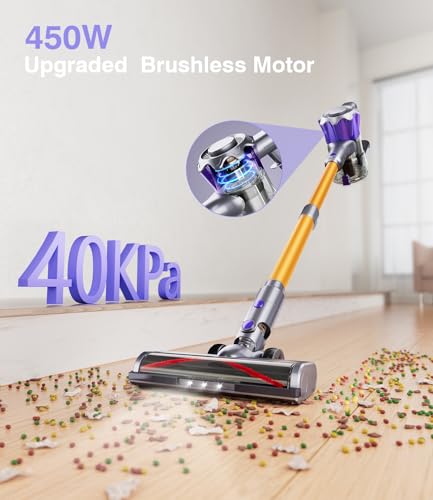450W 40Kpa Powerful Rechargeable Cordless Stick Vacuum Cleaner for Home | Lightweight Portable Cordless Vacuum for Hard