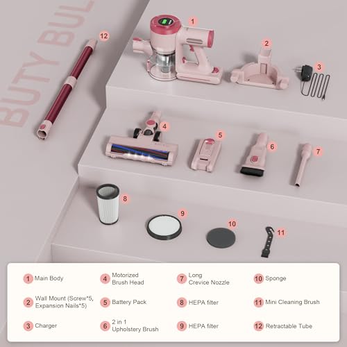 Cordless Stick Vacuum Cleaner for Home Pet Hair Cleaning | Lightweight Rechargeable Cordless Stick Vacuum for Carpet an