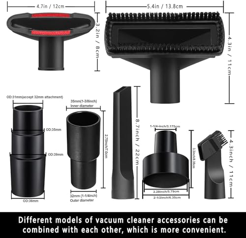 10PCS Universal Vacuum Attachments Kit for Shop Vac Accessories - Flexible Crevice Tool & Horse Hair Brush - Ideal for
