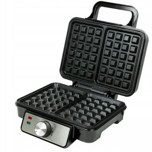 Gaufrier 1200 W Noir, chauffe rapide et compact, 2 grandes gaufres belges, plaques antiadhésives, réglage de température