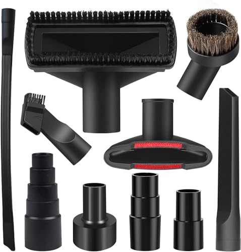 10PCS Universal Vacuum Attachments Kit for Shop Vac Accessories - Flexible Crevice Tool & Horse Hair Brush - Ideal for