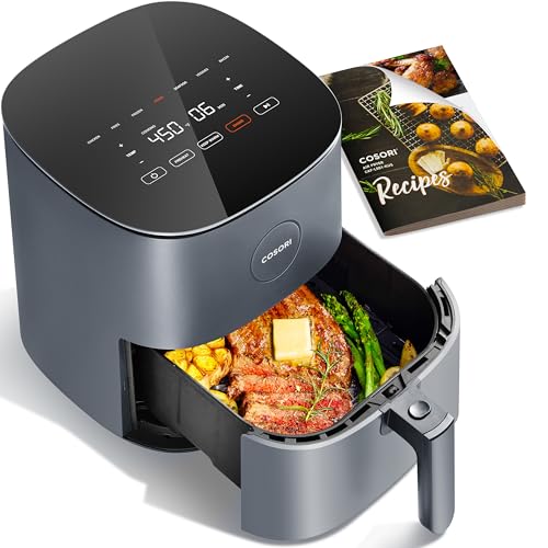 COSORI Air Fryer Pro 9-in-1 Half Time & Chef-Grade Cook Gray COSORI Air Fryer Pro 9-in-1 One-Wipe Clean Glass Panel Gr