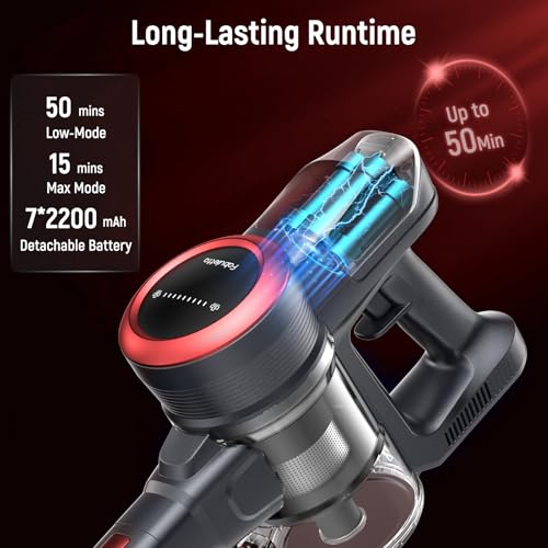 FABULETTA Cordless Vacuum Cleaner Red Max 50 Mins Runtime Light Home Cleaning Pet Hair Removal