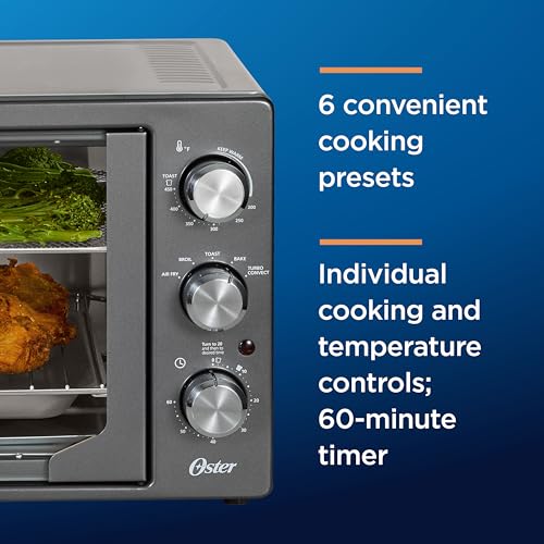 Oster Extra-Large French Door Air Fryer Countertop Oven Stainless Steel Reduces Energy and Cooking Time Versatile Access