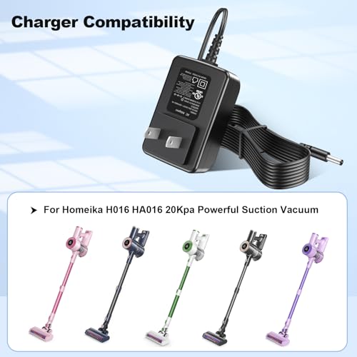 Homeika H016 HA016 Cordless Vacuum Power Cord 20Kpa Suction Replacement UL Listed AC/DC Adapter