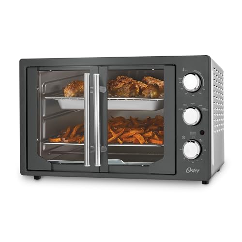 Oster Extra-Large French Door Air Fryer Countertop Oven Stainless Steel Reduces Energy and Cooking Time Versatile Access