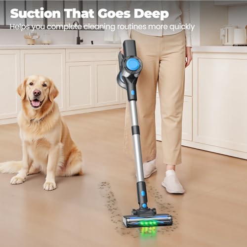 Powerful Lightweight Cordless Stick Vacuum Cleaner for Home and Carpet (Blue) | Anti-Tangle 8-in-1 Rechargeable Cordles