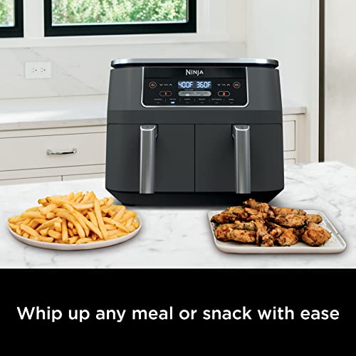 Ninja DZ201 Foodi 8 Quart DualZone Air Fryer for Quick & Easy Cooking with 2 Independent Baskets Grey Ninja DZ201 Food