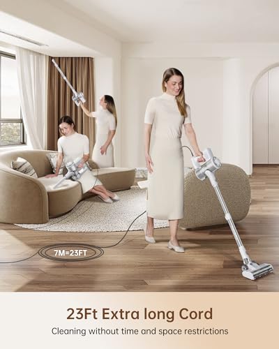 FABULETTA 600W Powerful Corded Stick Vacuum Great for Hard Floor Cleaning and Hair Pickup, Lightweight and Portable, Gre