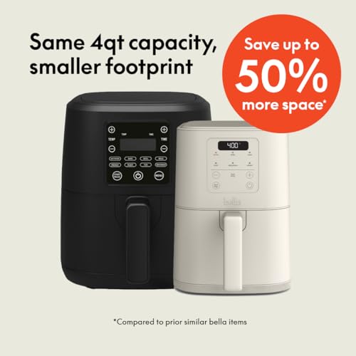 Bella 4Qt Slim Air Fryer Adjustable Temperature Oatmilk Sous Vide Fit Anywhere Kitchenware EverGood Ceramic Nonstick Coa