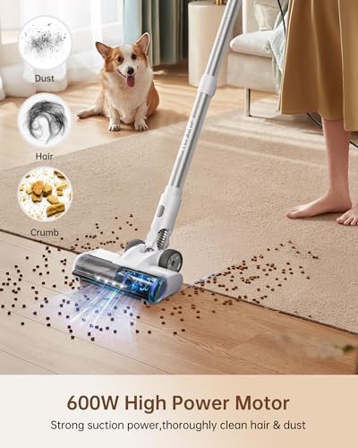 FABULETTA 600W Powerful Corded Stick Vacuum Great for Hard Floor Cleaning and Hair Pickup, Lightweight and Portable, Gre