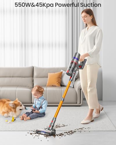 Cordless Vacuum Cleaner with Anti-tangle Brush for Home Carpet and Hardwood Floors Cordless Stick Vacuum with Touch Sc