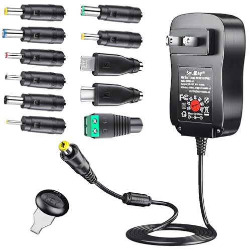 SoulBay 48W Universal AC Adapter for Household Electronics with 11 Tips USB-C & 5.5 * |1mm Plug-in Transformer USA Plug-