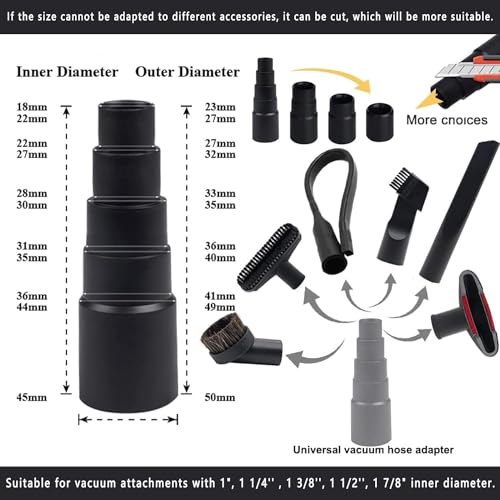 10PCS Universal Vacuum Attachments Kit for Shop Vac Accessories - Flexible Crevice Tool & Horse Hair Brush - Ideal for