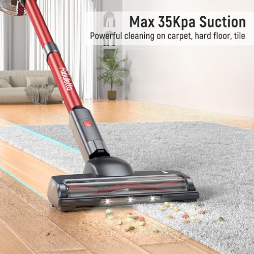 FABULETTA Cordless Vacuum Cleaner Red Max 50 Mins Runtime Light Home Cleaning Pet Hair Removal