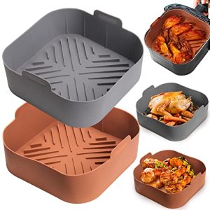 Silicone Air Fryer Basket Liners - Reusable Oven Accessories for Food Safe Air Fryers - Square 2Pcs (8.5 Inch) Silicon