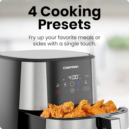 Chefman TurboFry® Touch Air Fryer, XL 8-Qt Family Size, One Touch Digital Control Presets for French Fries, Chicken, and