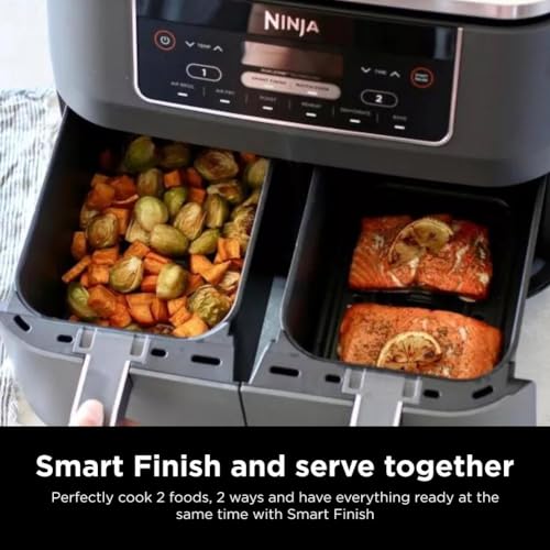 Ninja DZ201 Foodi 8 Quart DualZone Air Fryer for Quick & Easy Cooking with 2 Independent Baskets Grey Ninja DZ201 Food