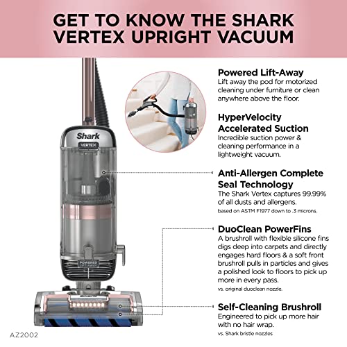 Shark AZ2002 Vertex Powered Lift-Away Upright Vacuum for Pet Owners | Shark AZ2002 Vacuum with Self-Cleaning Brushroll