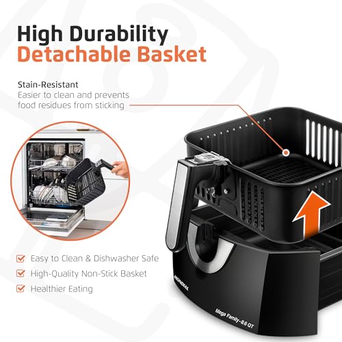 Extra-Large 8.6 Quart Air Fryer for Quick and Healthy Cooking | Low Fat Air Fryer with 1800 Watts for Healthy Meals | L
