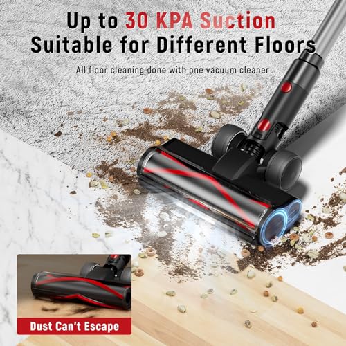 Red Rechargeable Lightweight Cordless Vacuum Cleaner with Smart Display for Home Cleaning (30Kpa, 1.5L Dust Cup, 55mins