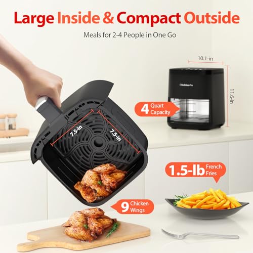 Beelicious Smart 8-in-1 Air Fryer 4QT for 1-3 People | Beelicious Flavor-Lock 450°F Digital Air Fryer with Shake Remind