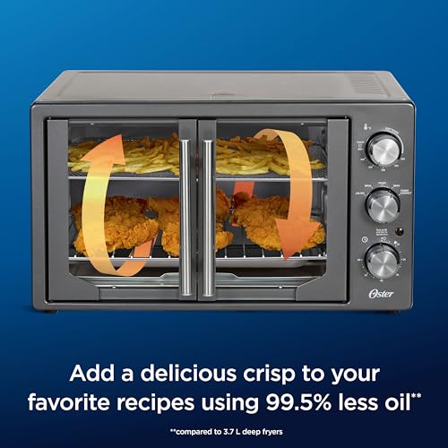 Oster Extra-Large French Door Air Fryer Countertop Oven Stainless Steel Reduces Energy and Cooking Time Versatile Access