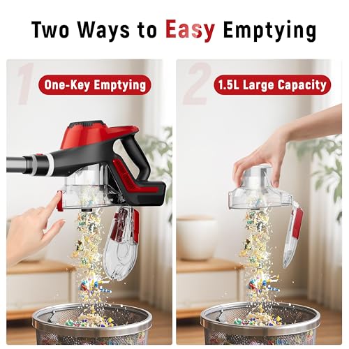 Red Rechargeable Lightweight Cordless Vacuum Cleaner with Smart Display for Home Cleaning (30Kpa, 1.5L Dust Cup, 55mins