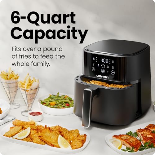 Chefman 6 QT Air Fryer - Quick & Easy Meals in Minutes for Busy Families, Features Hi-Fry Technology for Extra Crisp, To