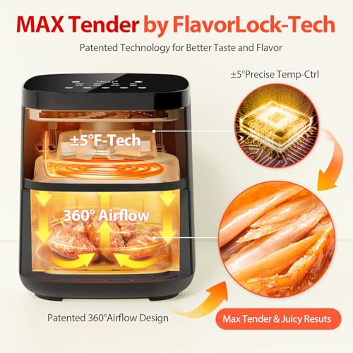 Beelicious Smart 8-in-1 Air Fryer 4QT for 1-3 People | Beelicious Flavor-Lock 450°F Digital Air Fryer with Shake Remind