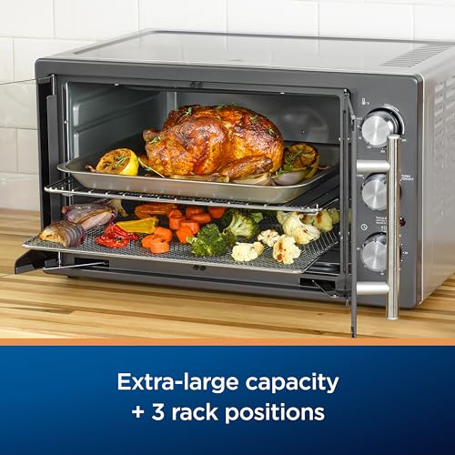 Oster Extra-Large French Door Air Fryer Countertop Oven Stainless Steel Reduces Energy and Cooking Time Versatile Access