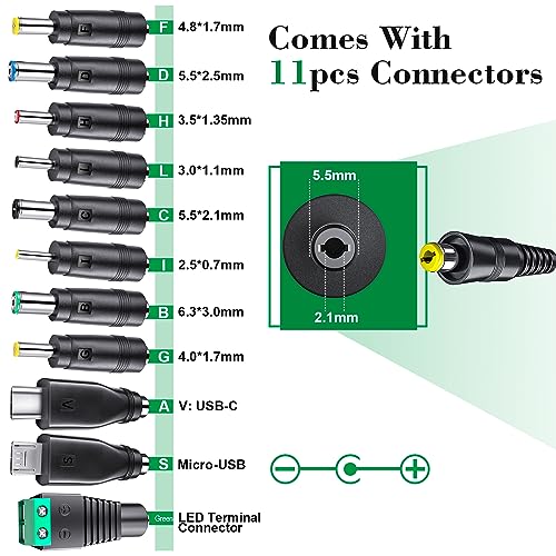 SoulBay 48W Universal AC Adapter for Household Electronics with 11 Tips USB-C & 5.5 * |1mm Plug-in Transformer USA Plug-