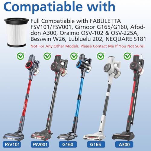 Fabuletta FSV101, FSV001 6 Pack FSV001 HEPA Filter for Cordless Stick Vacuums, Neotropic Users, Home Cleaning, High Eff