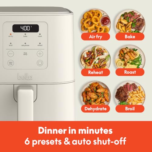 Bella 4Qt Slim Air Fryer Adjustable Temperature Oatmilk Sous Vide Fit Anywhere Kitchenware EverGood Ceramic Nonstick Coa