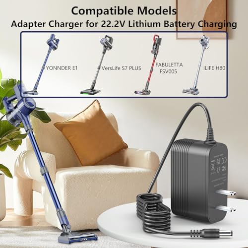 2|2V Battery Charger for VersLife S7 Plus Vacuums Aapter Power Cord Compatible with YONNDER E1, FABULETTA FSV005