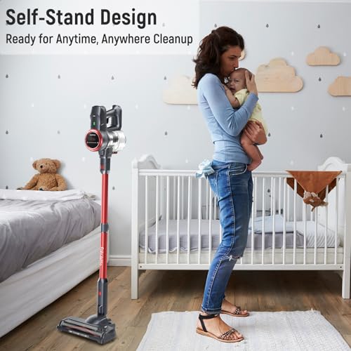 FABULETTA Cordless Vacuum Cleaner Red Max 50 Mins Runtime Light Home Cleaning Pet Hair Removal