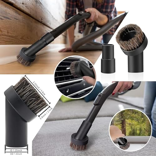 10PCS Universal Vacuum Attachments Kit for Shop Vac Accessories - Flexible Crevice Tool & Horse Hair Brush - Ideal for