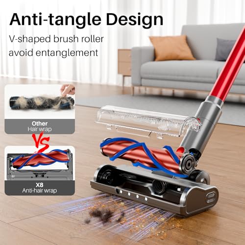 Lightweight Stick Vacuum Cleaner for Home Pet Hair Removal | Anti-Tangle Cordless Vacuum for Deep Carpet Cleaning | Rec