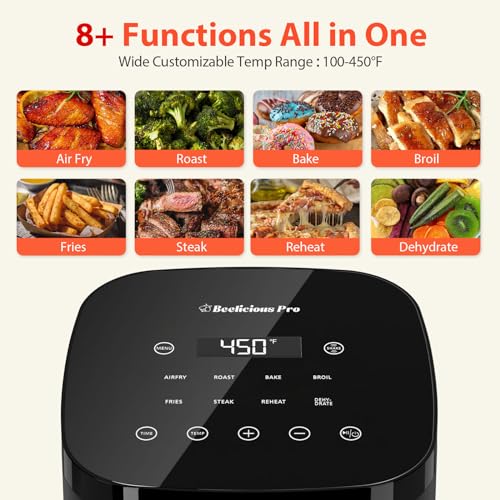 Beelicious Smart 8-in-1 Air Fryer 4QT for 1-3 People | Beelicious Flavor-Lock 450°F Digital Air Fryer with Shake Remind